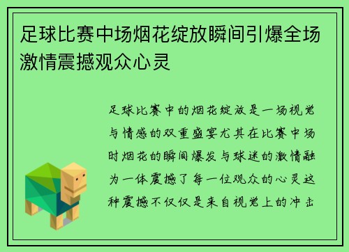 足球比赛中场烟花绽放瞬间引爆全场激情震撼观众心灵